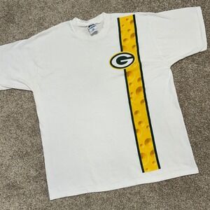 Vintage Green Bay Packers Tshirt Pro Player Men Siz XL White Cheese 90s Football